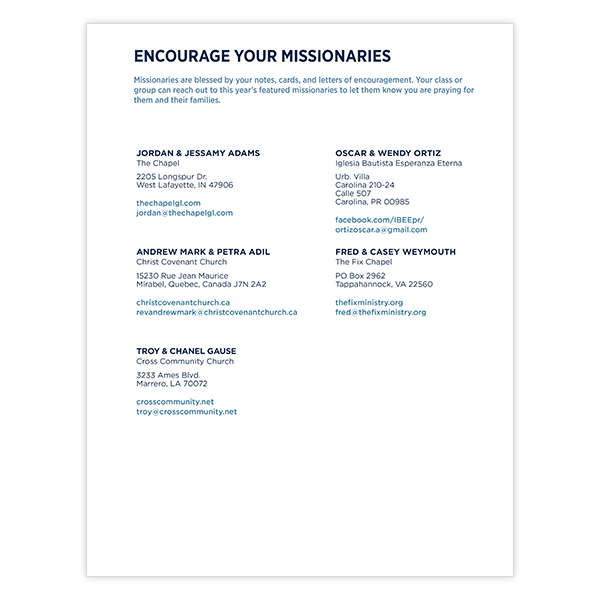 Missionary Contact Information